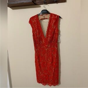 NWT Frank Lyman Red Lace Midi Dress